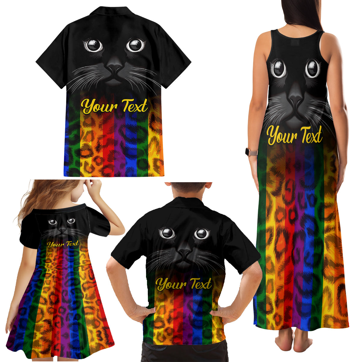 Personalised Ally Cat Family Matching Tank Maxi Dress and Hawaiian Shirt 2023 National Coming Out Day - Wonder Print Shop
