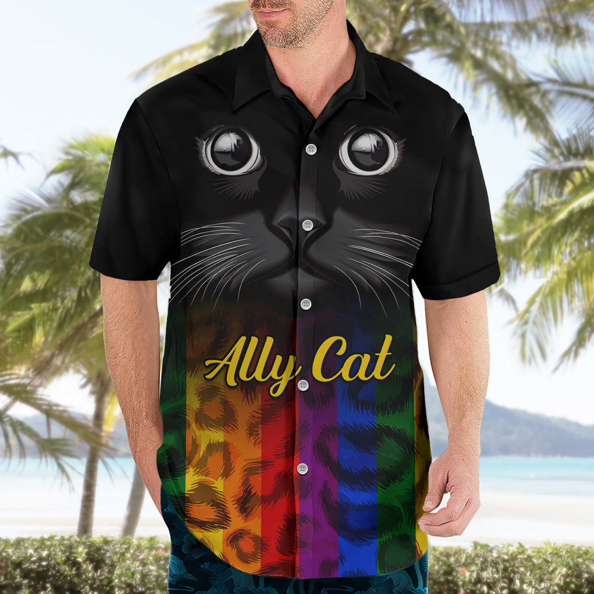 Personalised Ally Cat Hawaiian Shirt 2023 National Coming Out Day - Wonder Print Shop