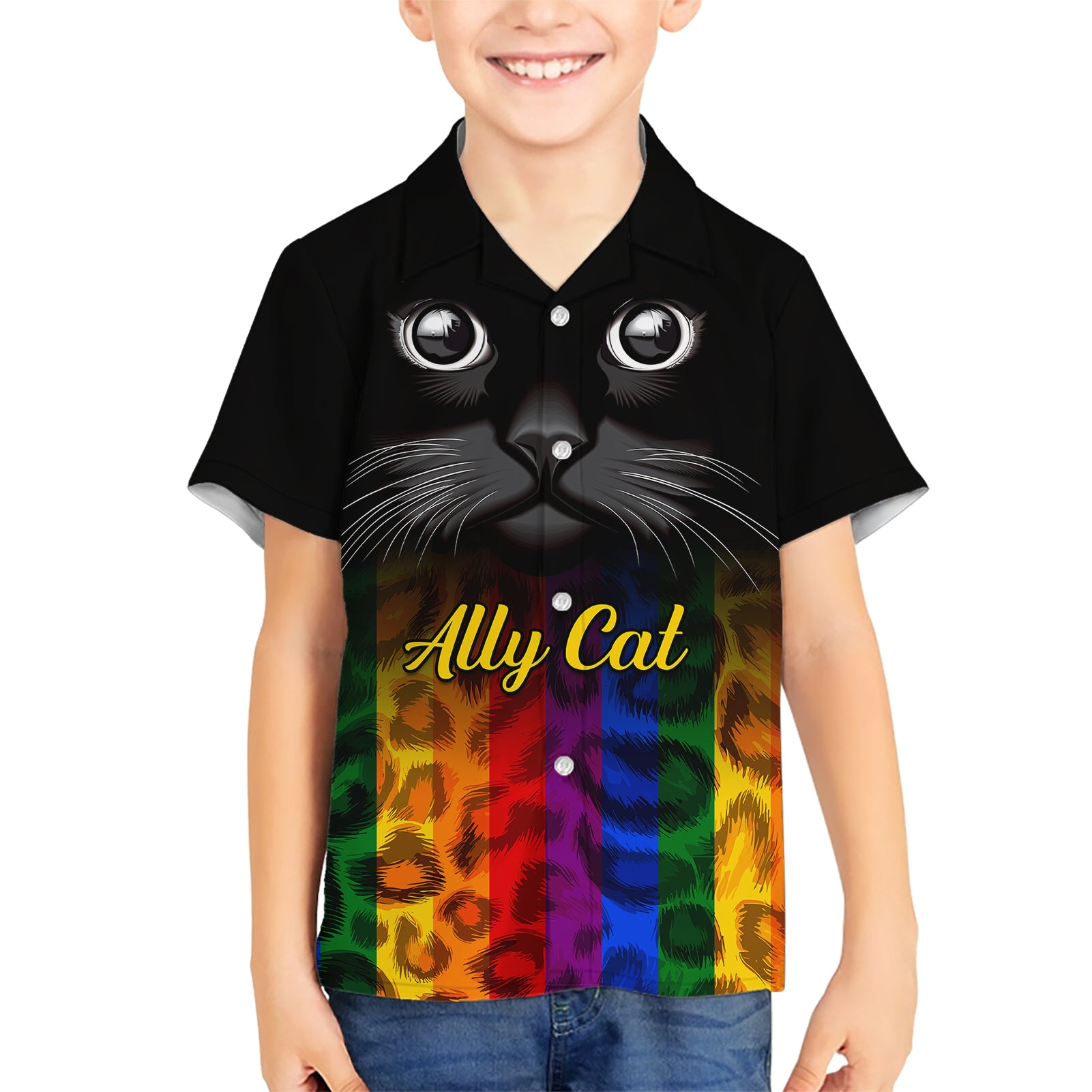 Personalised Ally Cat Kid Hawaiian Shirt 2023 National Coming Out Day - Wonder Print Shop