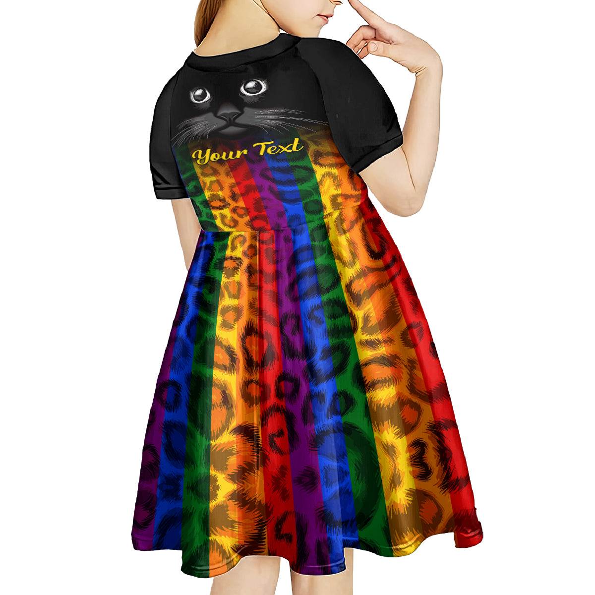 Personalised Ally Cat Kid Short Sleeve Dress 2023 National Coming Out Day - Wonder Print Shop