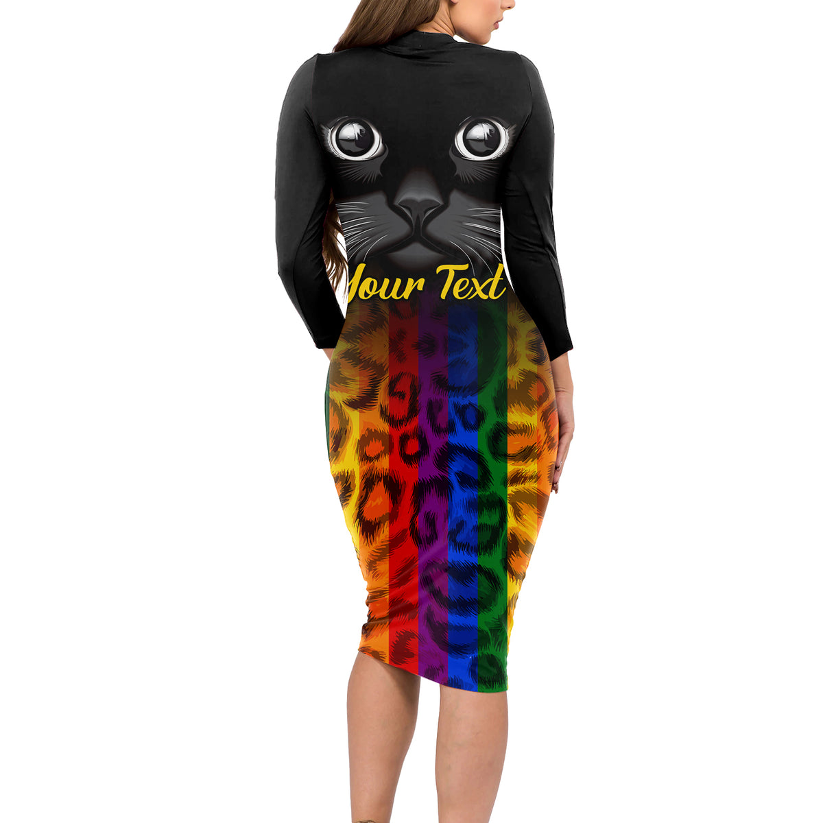 Personalised Ally Cat Long Sleeve Bodycon Dress 2023 National Coming Out Day - Wonder Print Shop