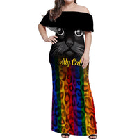 Personalised Ally Cat Off Shoulder Maxi Dress 2023 National Coming Out Day - Wonder Print Shop