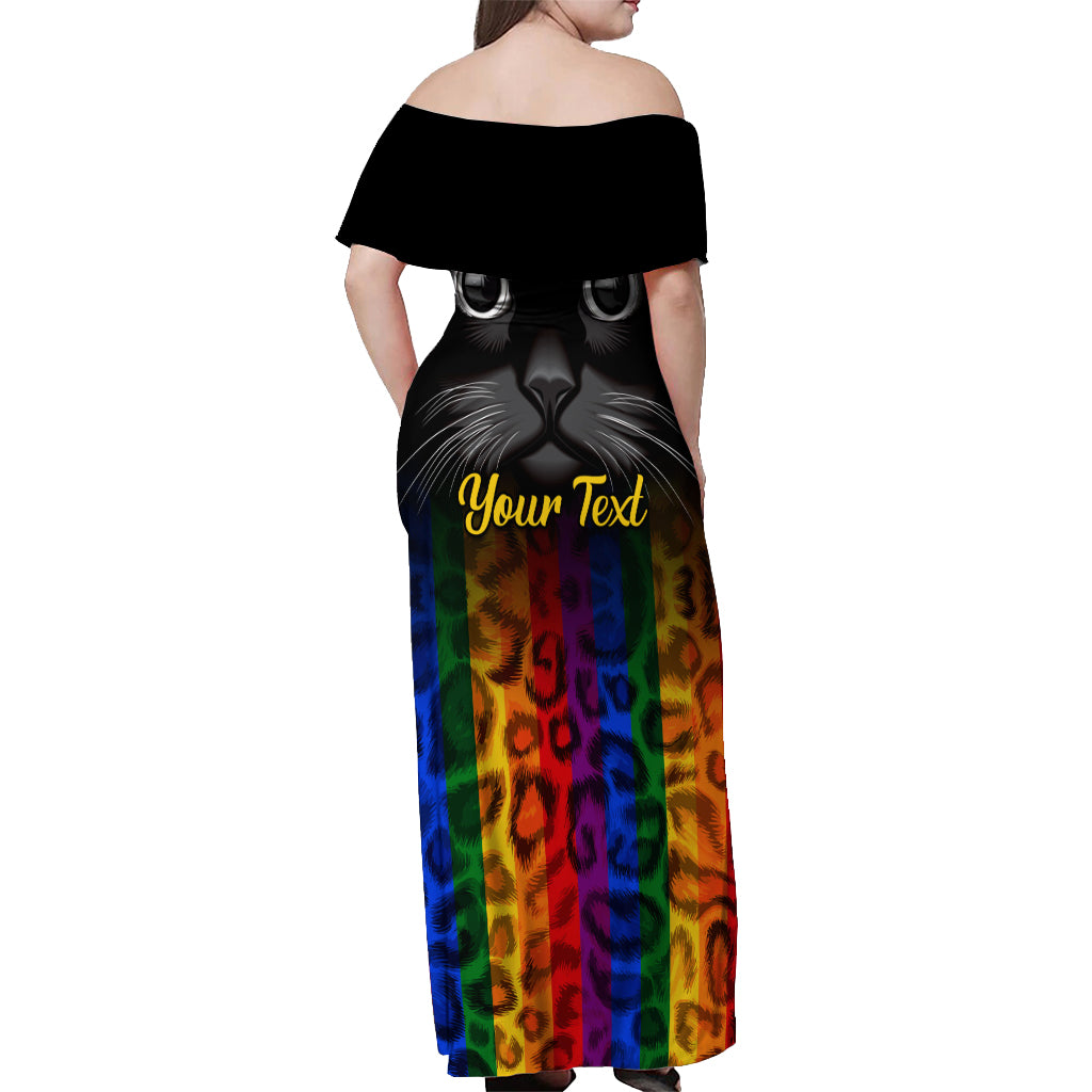 Personalised Ally Cat Off Shoulder Maxi Dress 2023 National Coming Out Day - Wonder Print Shop