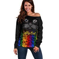 Personalised Ally Cat Off Shoulder Sweater 2023 National Coming Out Day - Wonder Print Shop
