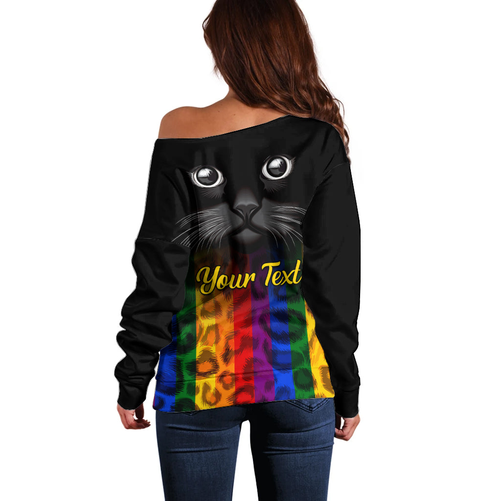 Personalised Ally Cat Off Shoulder Sweater 2023 National Coming Out Day - Wonder Print Shop