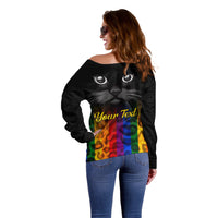 Personalised Ally Cat Off Shoulder Sweater 2023 National Coming Out Day - Wonder Print Shop