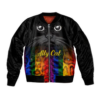 Personalised Ally Cat Sleeve Zip Bomber Jacket 2023 National Coming Out Day - Wonder Print Shop