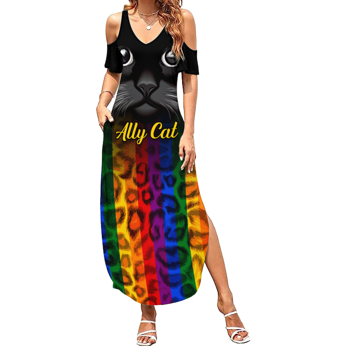 Personalised Ally Cat Summer Maxi Dress 2023 National Coming Out Day - Wonder Print Shop