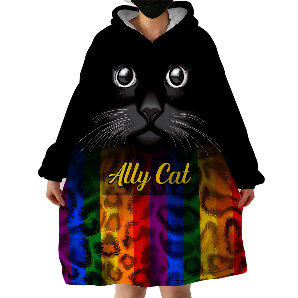 Personalised Ally Cat Wearable Blanket Hoodie 2023 National Coming Out Day - Wonder Print Shop