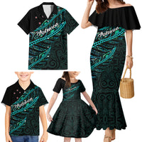 Personalised Aotearoa Family Matching Mermaid Dress and Hawaiian Shirt Silver Fern Mix Paua Shell Polynesian Pattern - Wonder Print Shop