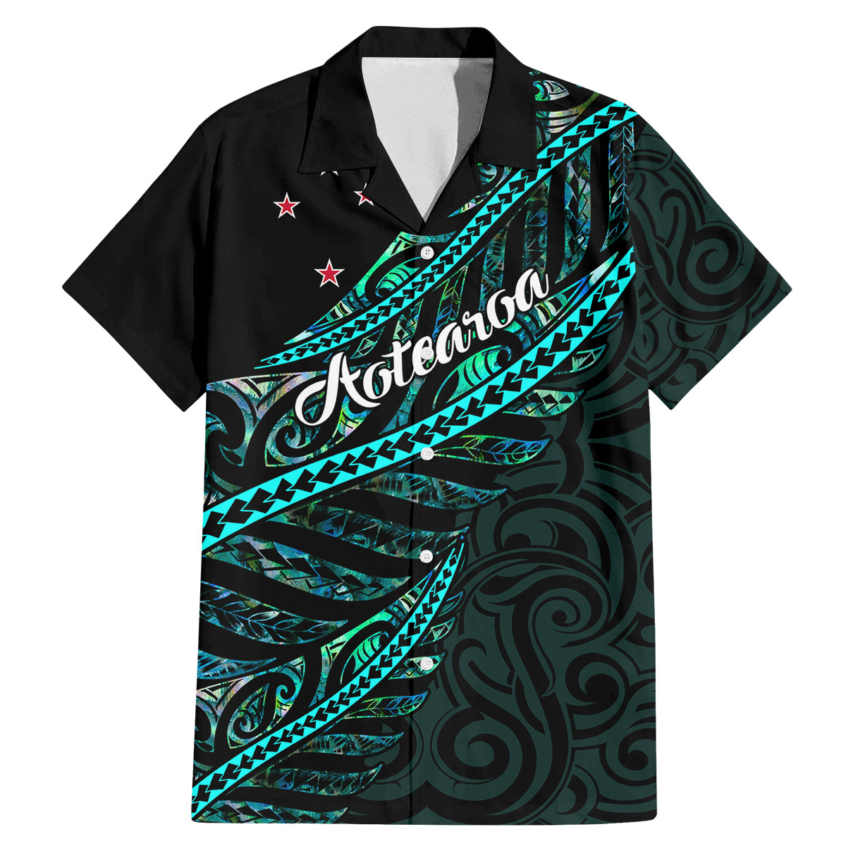 Personalised Aotearoa Family Matching Mermaid Dress and Hawaiian Shirt Silver Fern Mix Paua Shell Polynesian Pattern - Wonder Print Shop