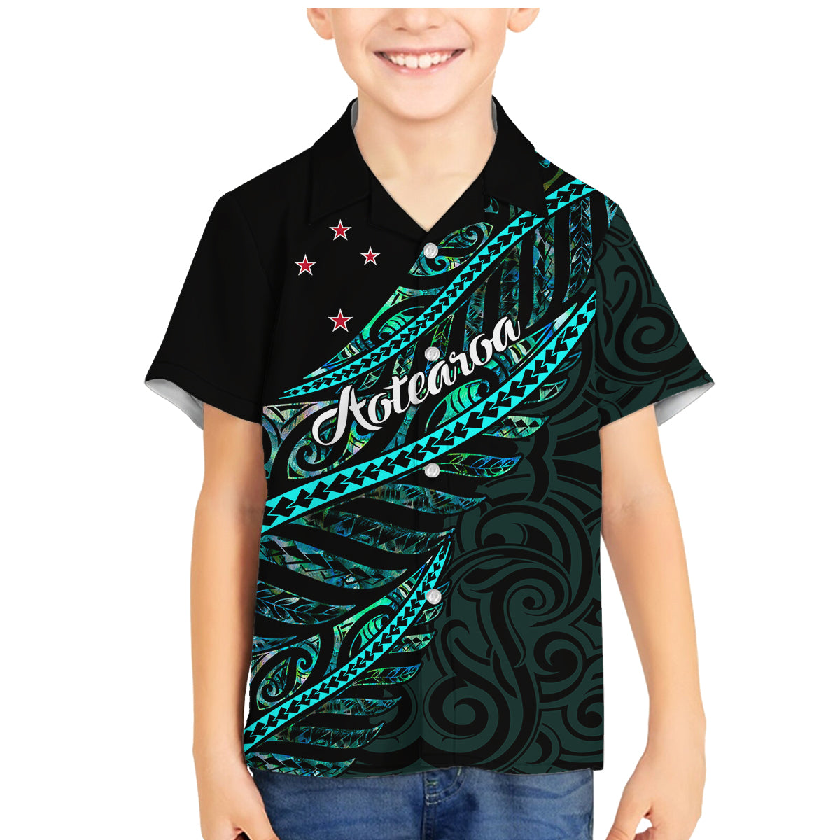 Personalised Aotearoa Family Matching Mermaid Dress and Hawaiian Shirt Silver Fern Mix Paua Shell Polynesian Pattern - Wonder Print Shop