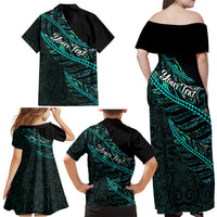 Personalised Aotearoa Family Matching Off Shoulder Maxi Dress and Hawaiian Shirt Silver Fern Mix Paua Shell Polynesian Pattern - Wonder Print Shop