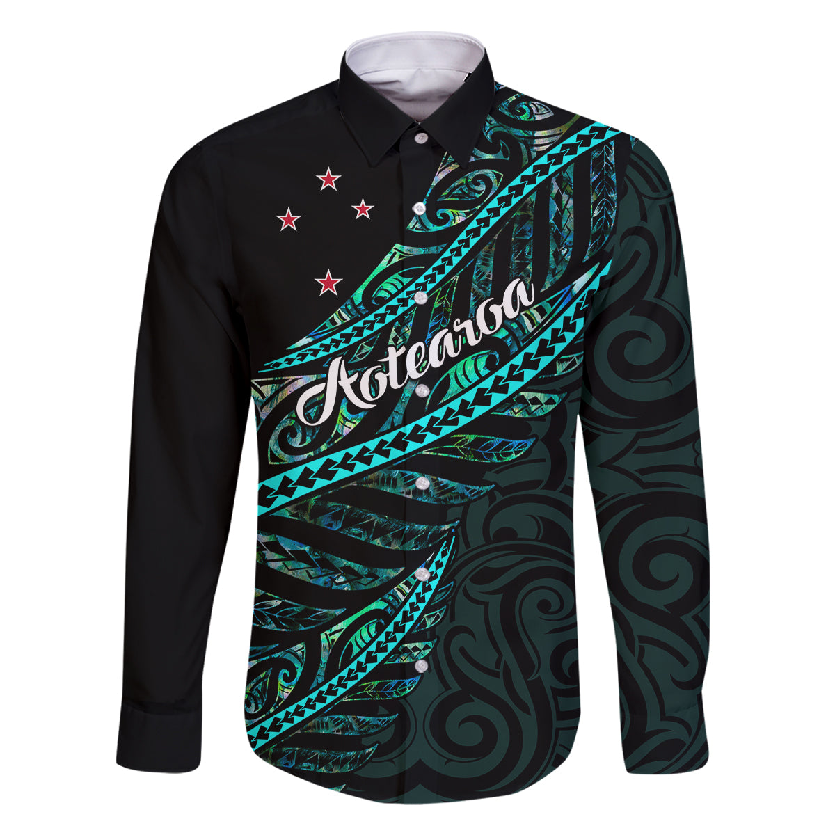 Personalised Aotearoa Family Matching Off Shoulder Maxi Dress and Hawaiian Shirt Silver Fern Mix Paua Shell Polynesian Pattern - Wonder Print Shop