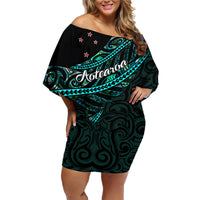 Personalised Aotearoa Family Matching Off Shoulder Short Dress and Hawaiian Shirt Silver Fern Mix Paua Shell Polynesian Pattern - Wonder Print Shop