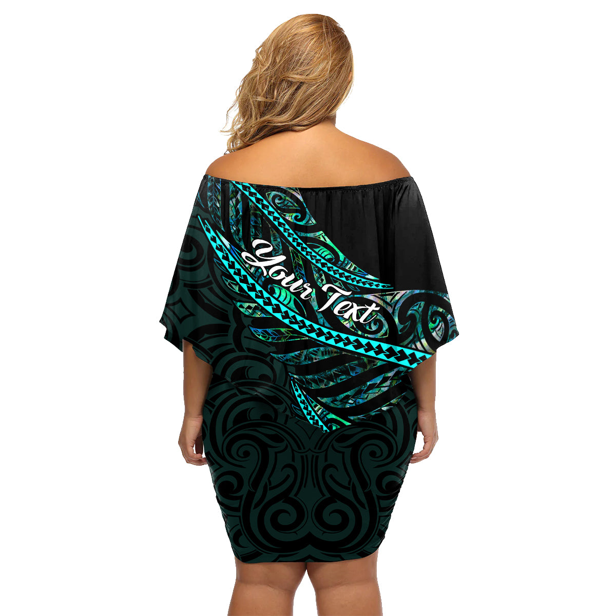 Personalised Aotearoa Family Matching Off Shoulder Short Dress and Hawaiian Shirt Silver Fern Mix Paua Shell Polynesian Pattern - Wonder Print Shop