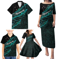 Personalised Aotearoa Family Matching Puletasi Dress and Hawaiian Shirt Silver Fern Mix Paua Shell Polynesian Pattern - Wonder Print Shop