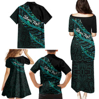 Personalised Aotearoa Family Matching Puletasi Dress and Hawaiian Shirt Silver Fern Mix Paua Shell Polynesian Pattern - Wonder Print Shop