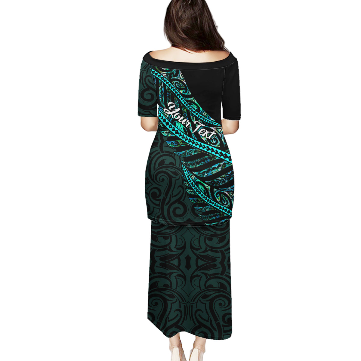 Personalised Aotearoa Family Matching Puletasi Dress and Hawaiian Shirt Silver Fern Mix Paua Shell Polynesian Pattern - Wonder Print Shop