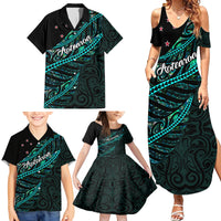 Personalised Aotearoa Family Matching Summer Maxi Dress and Hawaiian Shirt Silver Fern Mix Paua Shell Polynesian Pattern - Wonder Print Shop