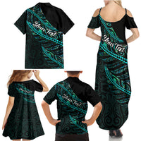 Personalised Aotearoa Family Matching Summer Maxi Dress and Hawaiian Shirt Silver Fern Mix Paua Shell Polynesian Pattern - Wonder Print Shop