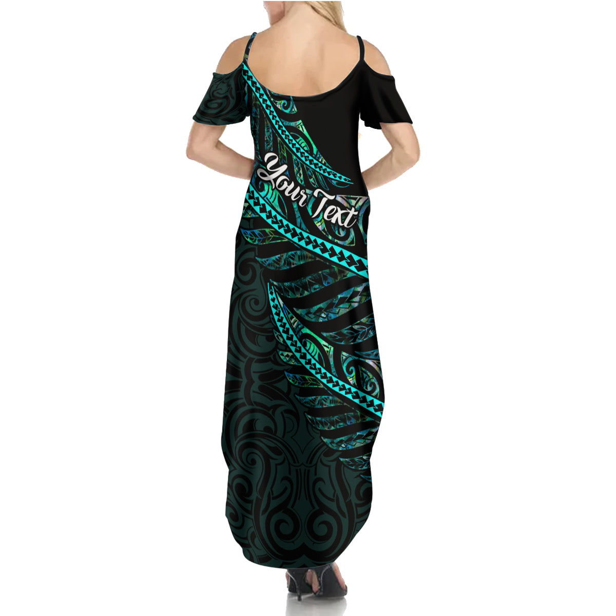 Personalised Aotearoa Family Matching Summer Maxi Dress and Hawaiian Shirt Silver Fern Mix Paua Shell Polynesian Pattern - Wonder Print Shop