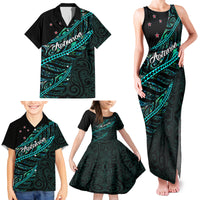 Personalised Aotearoa Family Matching Tank Maxi Dress and Hawaiian Shirt Silver Fern Mix Paua Shell Polynesian Pattern - Wonder Print Shop