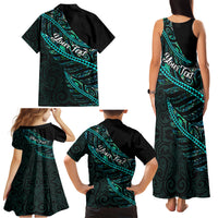 Personalised Aotearoa Family Matching Tank Maxi Dress and Hawaiian Shirt Silver Fern Mix Paua Shell Polynesian Pattern - Wonder Print Shop