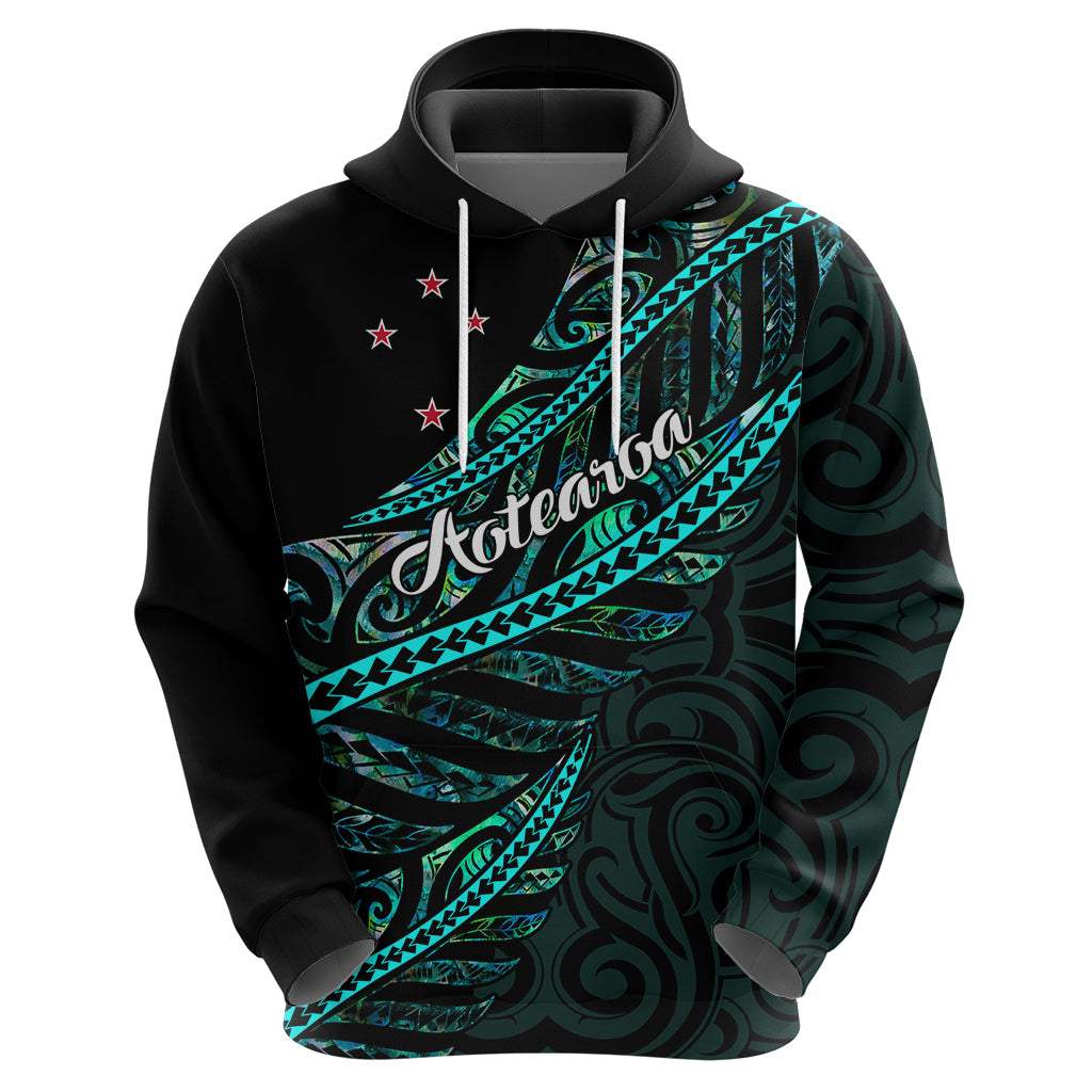 Personalised Aotearoa Hoodie Silver Fern Mix Paua Shell Polynesian Pattern - Wonder Print Shop