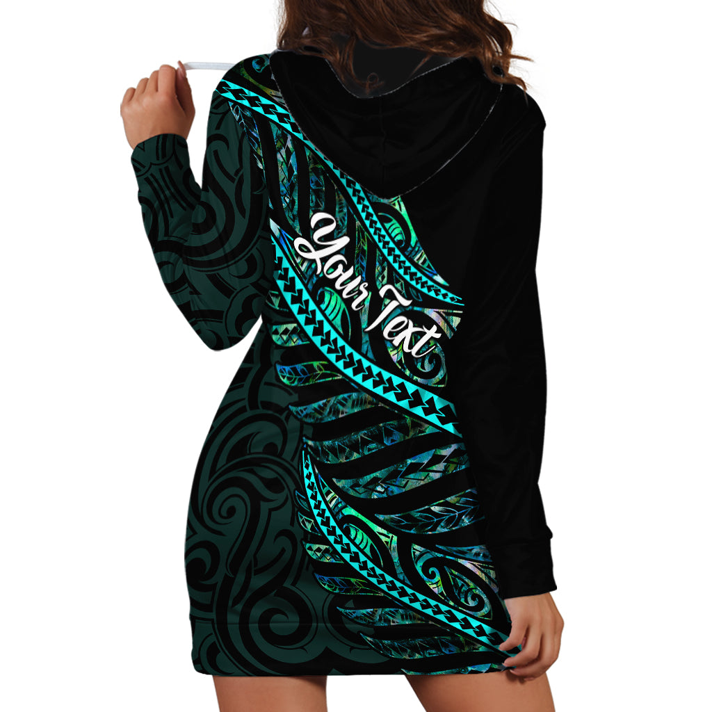 Personalised Aotearoa Hoodie Dress Silver Fern Mix Paua Shell Polynesian Pattern - Wonder Print Shop
