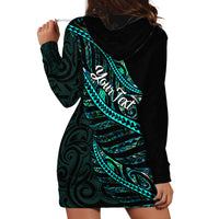 Personalised Aotearoa Hoodie Dress Silver Fern Mix Paua Shell Polynesian Pattern - Wonder Print Shop