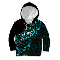 Personalised Aotearoa Kid Hoodie Silver Fern Mix Paua Shell Polynesian Pattern - Wonder Print Shop