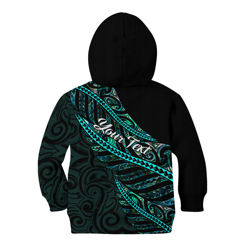Personalised Aotearoa Kid Hoodie Silver Fern Mix Paua Shell Polynesian Pattern - Wonder Print Shop