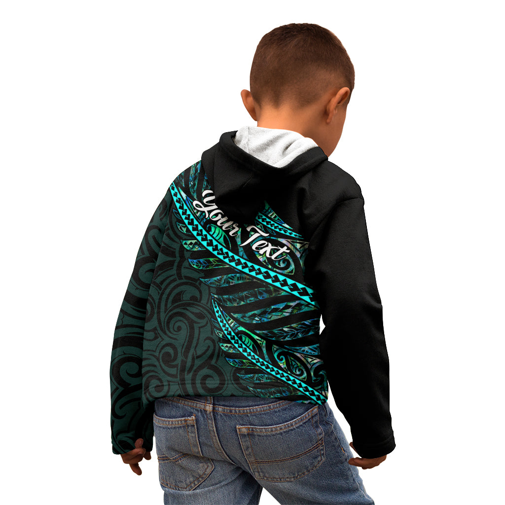 Personalised Aotearoa Kid Hoodie Silver Fern Mix Paua Shell Polynesian Pattern - Wonder Print Shop