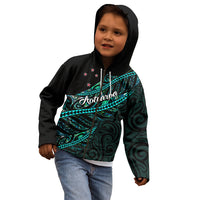 Personalised Aotearoa Kid Hoodie Silver Fern Mix Paua Shell Polynesian Pattern - Wonder Print Shop