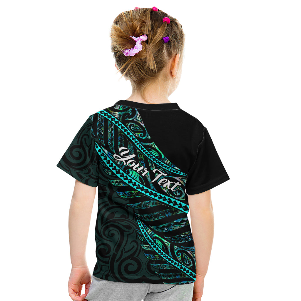 Personalised Aotearoa Kid T Shirt Silver Fern Mix Paua Shell Polynesian Pattern - Wonder Print Shop