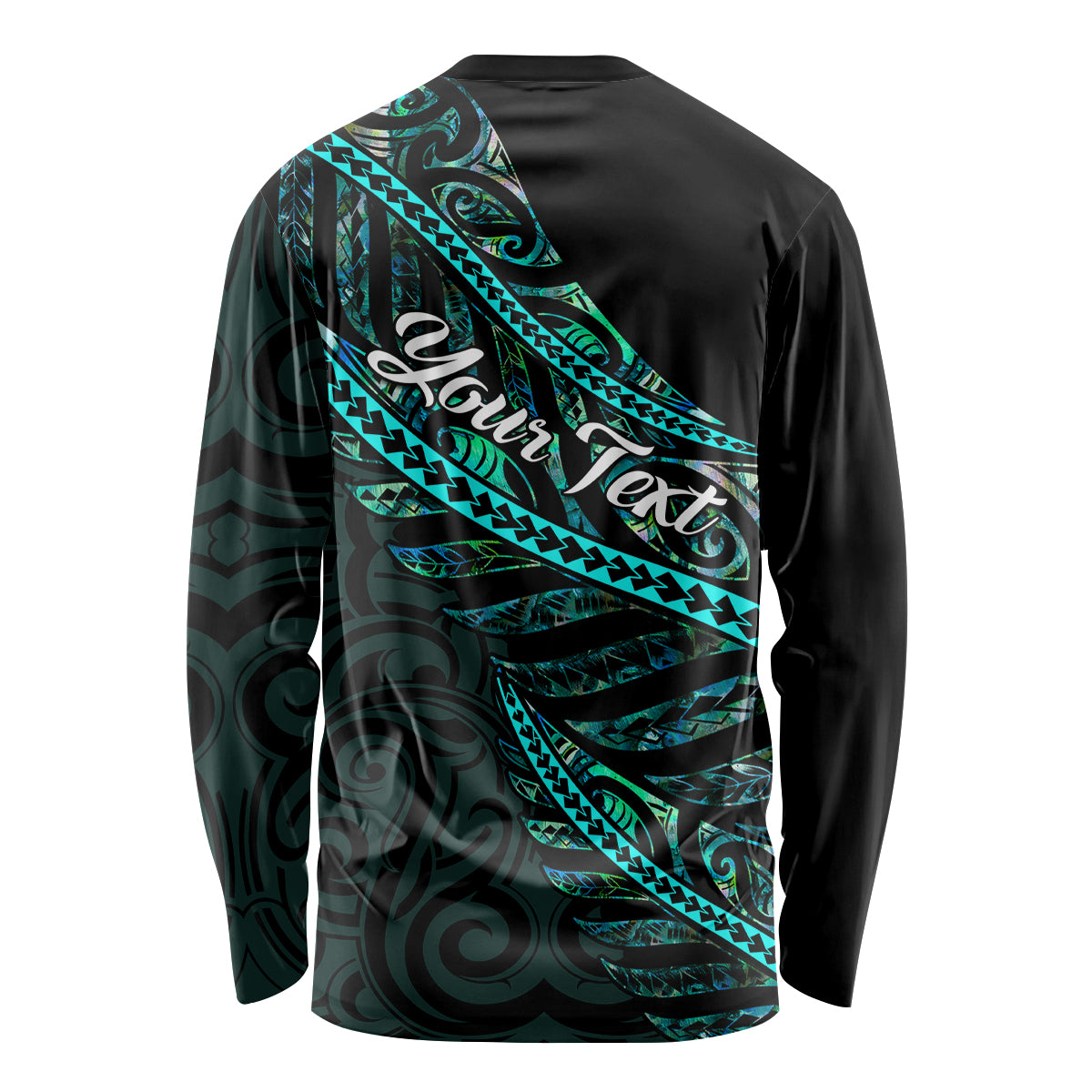 Personalised Aotearoa Long Sleeve Shirt Silver Fern Mix Paua Shell Polynesian Pattern - Wonder Print Shop