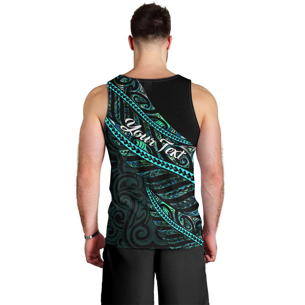 Personalised Aotearoa Men Tank Top Silver Fern Mix Paua Shell Polynesian Pattern - Wonder Print Shop