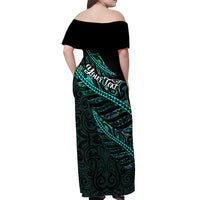 Personalised Aotearoa Off Shoulder Maxi Dress Silver Fern Mix Paua Shell Polynesian Pattern - Wonder Print Shop