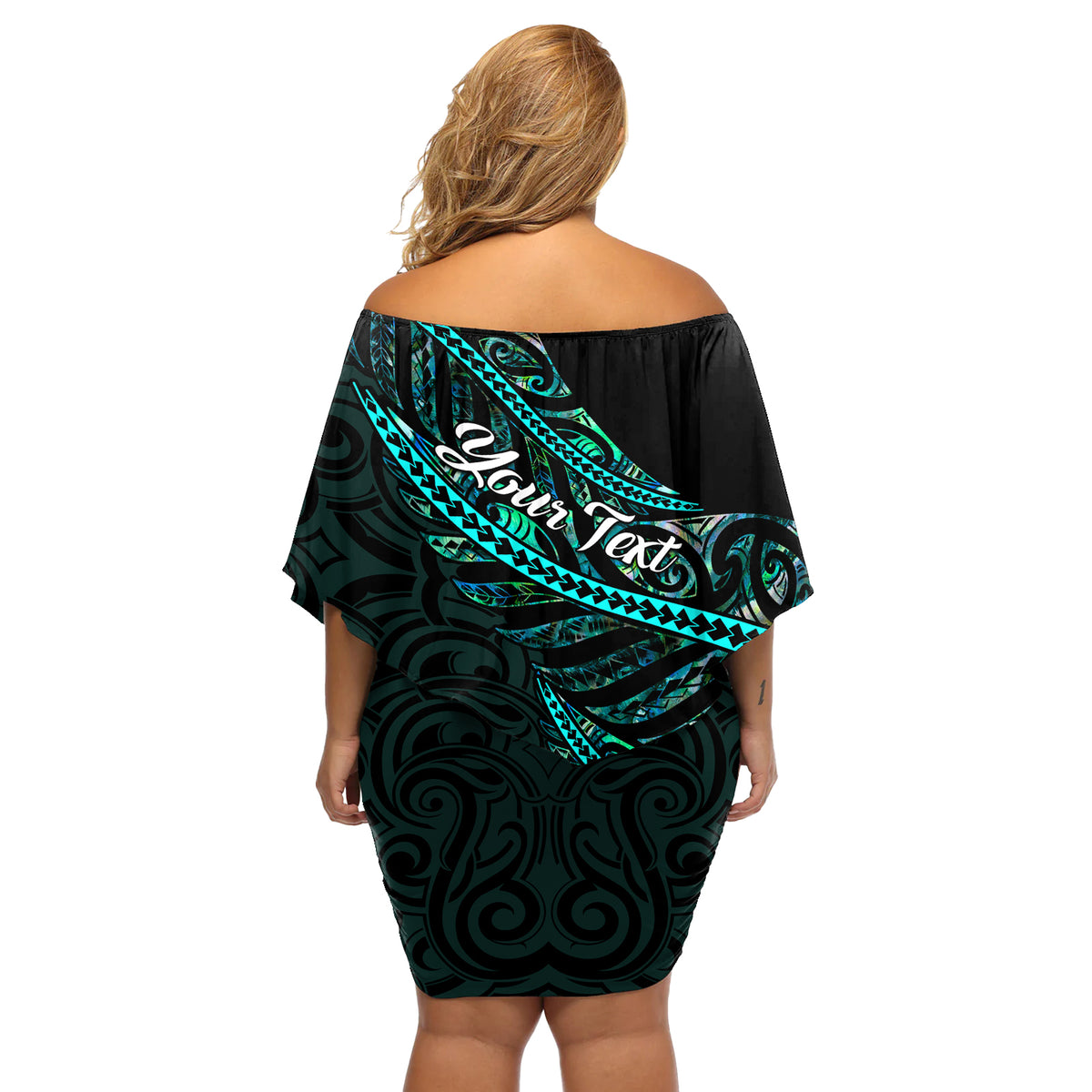 Personalised Aotearoa Off Shoulder Short Dress Silver Fern Mix Paua Shell Polynesian Pattern - Wonder Print Shop