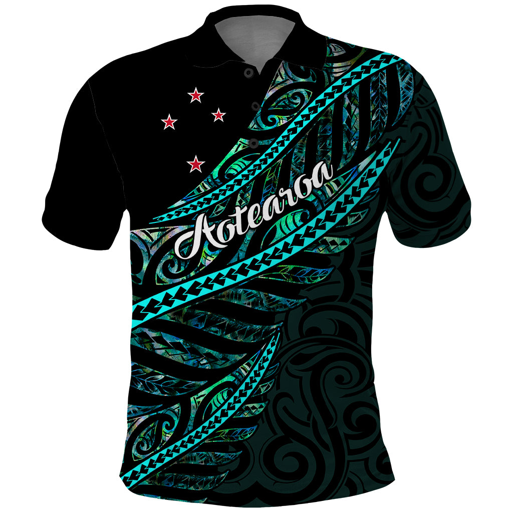 Personalised Aotearoa Polo Shirt Silver Fern Mix Paua Shell Polynesian Pattern - Wonder Print Shop
