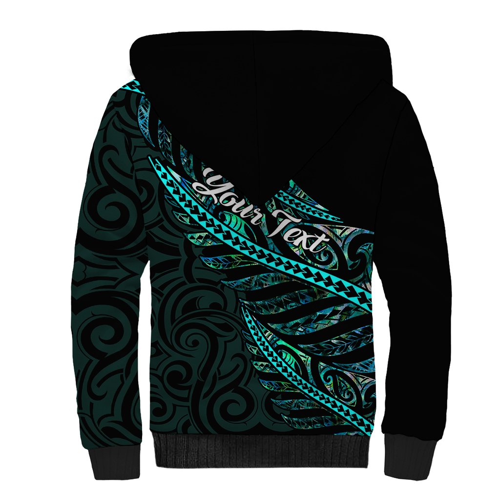 Personalised Aotearoa Sherpa Hoodie Silver Fern Mix Paua Shell Polynesian Pattern - Wonder Print Shop