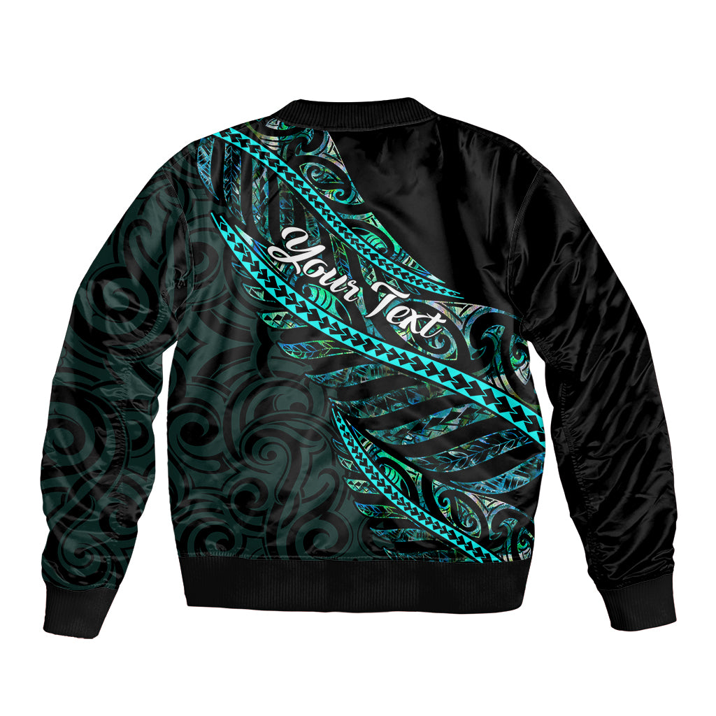 Personalised Aotearoa Sleeve Zip Bomber Jacket Silver Fern Mix Paua Shell Polynesian Pattern - Wonder Print Shop