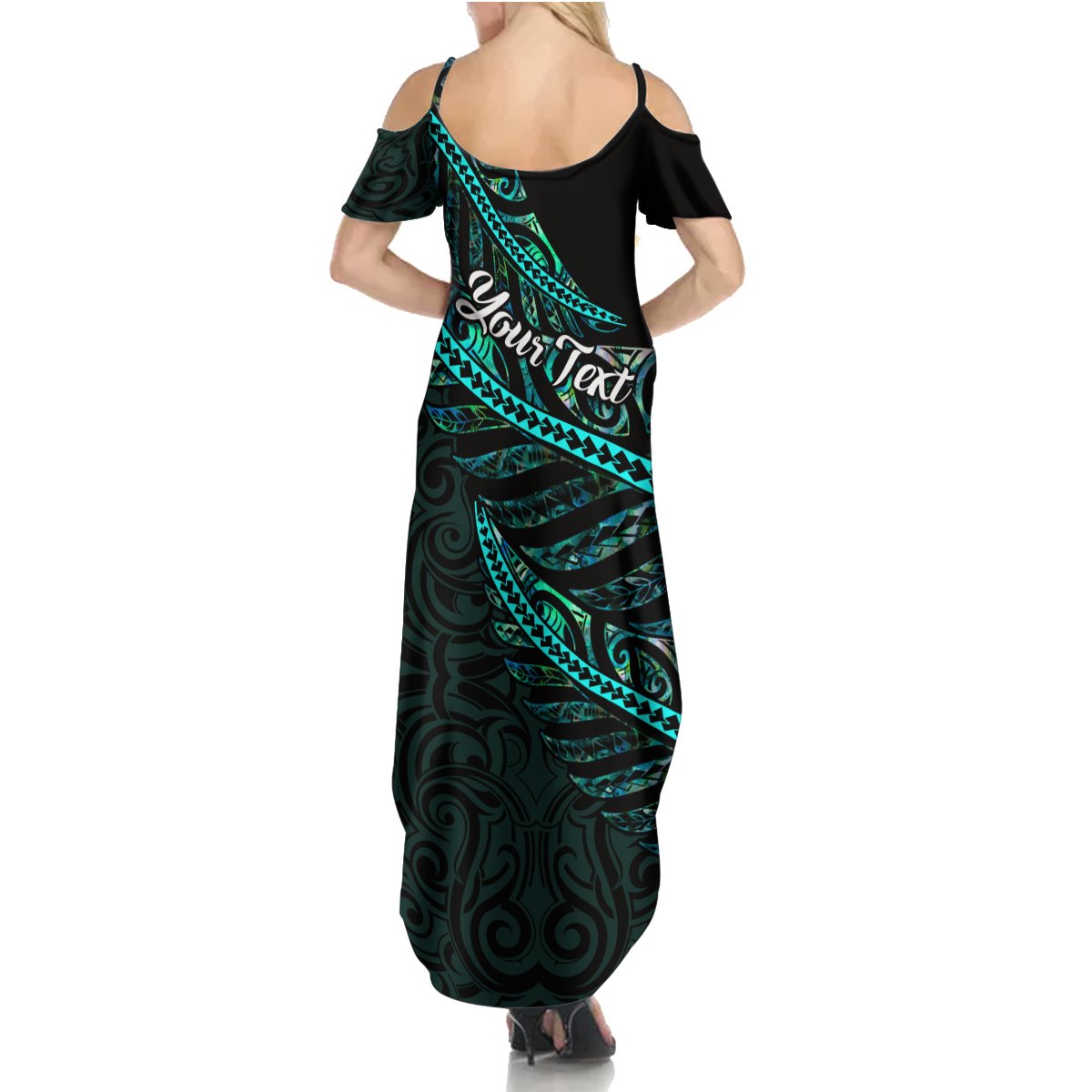 Personalised Aotearoa Summer Maxi Dress Silver Fern Mix Paua Shell Polynesian Pattern - Wonder Print Shop