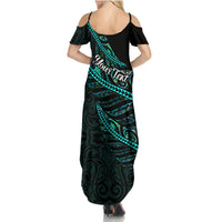 Personalised Aotearoa Summer Maxi Dress Silver Fern Mix Paua Shell Polynesian Pattern - Wonder Print Shop