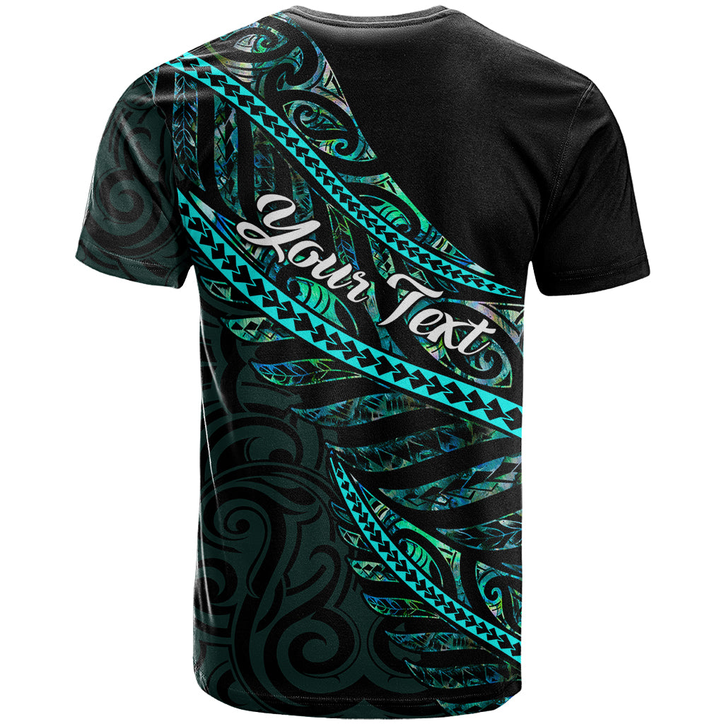 Personalised Aotearoa T Shirt Silver Fern Mix Paua Shell Polynesian Pattern - Wonder Print Shop