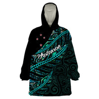 Personalised Aotearoa Wearable Blanket Hoodie Silver Fern Mix Paua Shell Polynesian Pattern - Wonder Print Shop