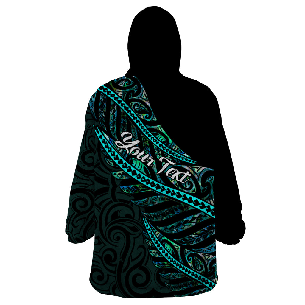 Personalised Aotearoa Wearable Blanket Hoodie Silver Fern Mix Paua Shell Polynesian Pattern - Wonder Print Shop