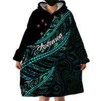 Personalised Aotearoa Wearable Blanket Hoodie Silver Fern Mix Paua Shell Polynesian Pattern - Wonder Print Shop