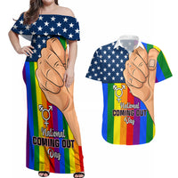 Love is Love Couples Matching Off Shoulder Maxi Dress and Hawaiian Shirt 2023 National Coming Out Day - Wonder Print Shop